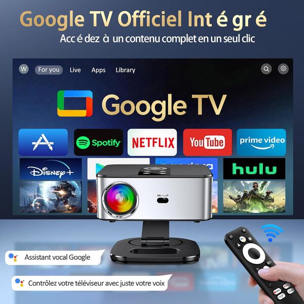 Videoprojecteur【1500 ANSI/Google TV/Netflix Officiel】 Projecteur Video Auto Focus, Google Play Contrôle Vocal, Projector WiFi6 Bluetooth5.2 HDR10, Retroprojecteur 4K Supporté 38000 Lumen Home Cinéma
