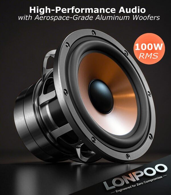 LONPOO Haut-parleurs de bibliothèque Actifs Bluetooth 100W, woofer 4'', avec Optique/Coaxial/RCA/USB/AUX-in pour Platine PC et TV (LP-42M-BR)