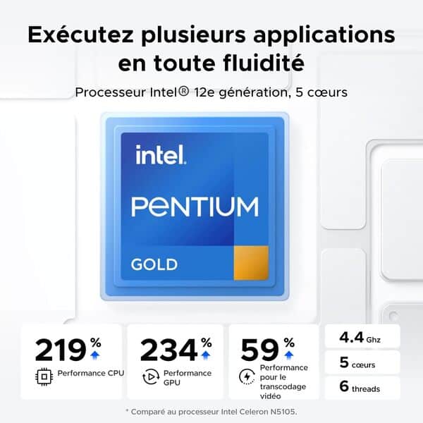 UGREEN NASync DXP4800 Plus, NAS 4 Baies, Intel Pentium Gold 8505 (5 cœurs), 8Go DDR5, 128Go SSD, 10GbE + 2,5GbE, 2 emplacements M.2 NVMe, HDMI 4K (sans Disque (DXP4800 Plus)