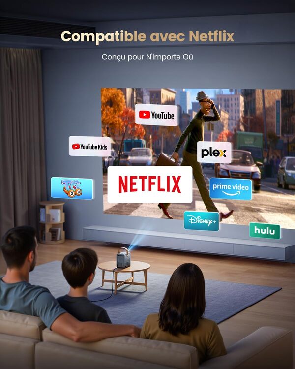 Mini Vidéoprojecteur 4K【Netflix Certifié/Dolby】 28000LM Projecteur Portable 4K Auto Keystone/E-Focus, Courte Focale Rétroprojecteur WiFi6 Bluetooth 1080P Projecteur Zoom 50% Home Cinéma/Extérieur/Arc