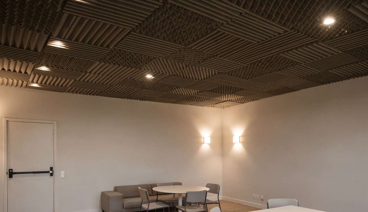 Installation de mousse acoustique au plafond Installation de mousse acoustique au plafond