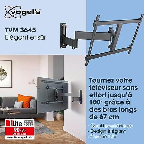 Découvrez notre avis complet sur le support mural TV Vogels TVM 3645 : un modèle pivotant jusqu'à 180º idéal pour optimiser votre espace et votre expérience de visionnage.